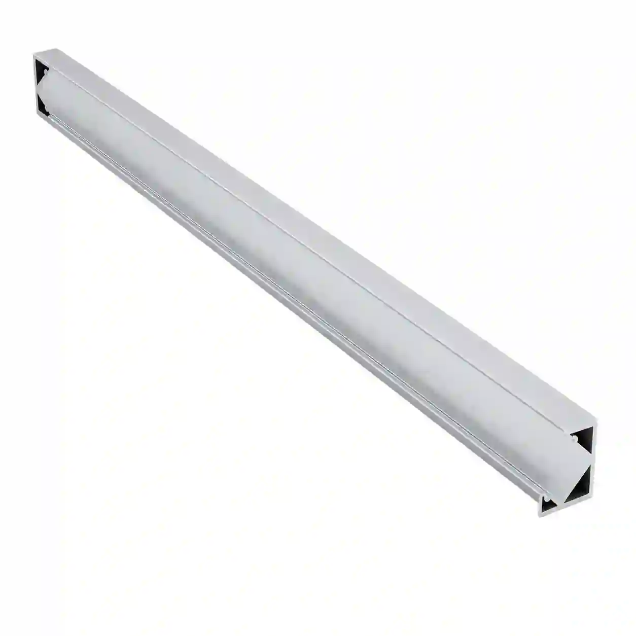 Rohový hliníkový LED profil RO12 stříbrný 18,1x18,1mm max šíře pásku 12mm pohled ze strany 45 stupňů